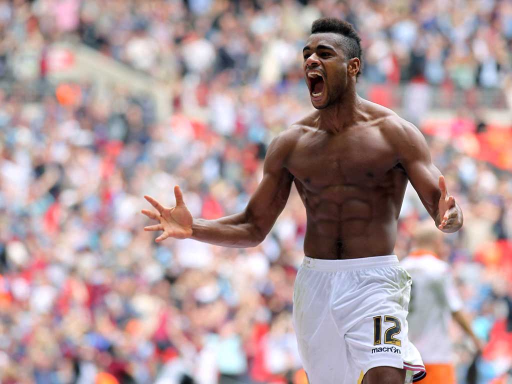 Body blow: Ricardo Vaz Te celebrates the late goal that beat Blackpool in the Championship play-off final