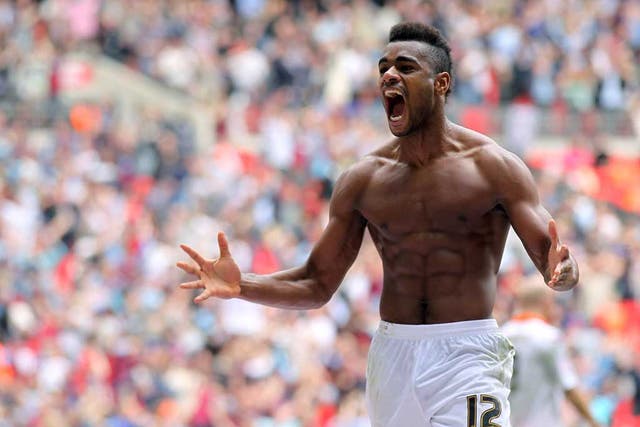 Body blow: Ricardo Vaz Te celebrates the late goal that beat Blackpool in the Championship play-off final