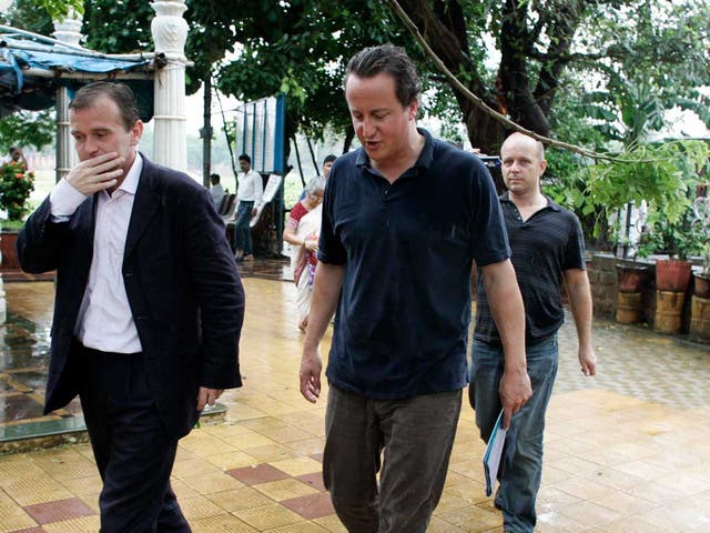 David Cameron's 2006 visit to India, with the architects of the arm's length strategy, George Eustice and Steve Hilton, behind