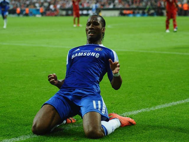 Didier Drogba celebrates after scoring Chelsea's first goal