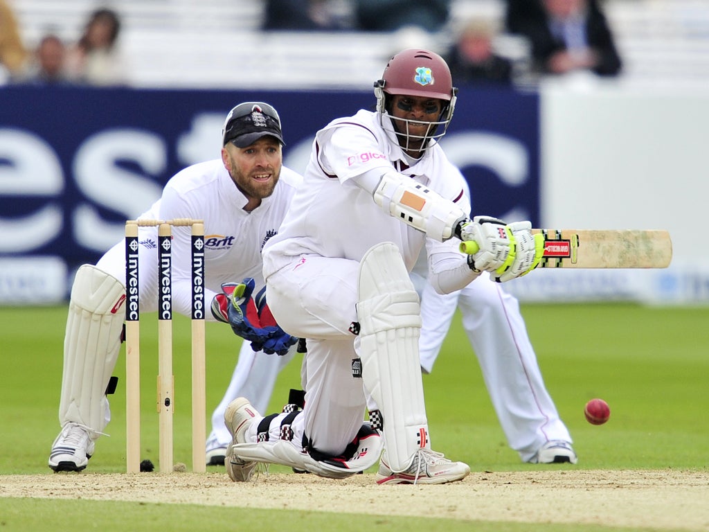 West Indies' cricketer Shivnarine Chanderpaul bats during the fourth day of the first Test against the England at Lord's