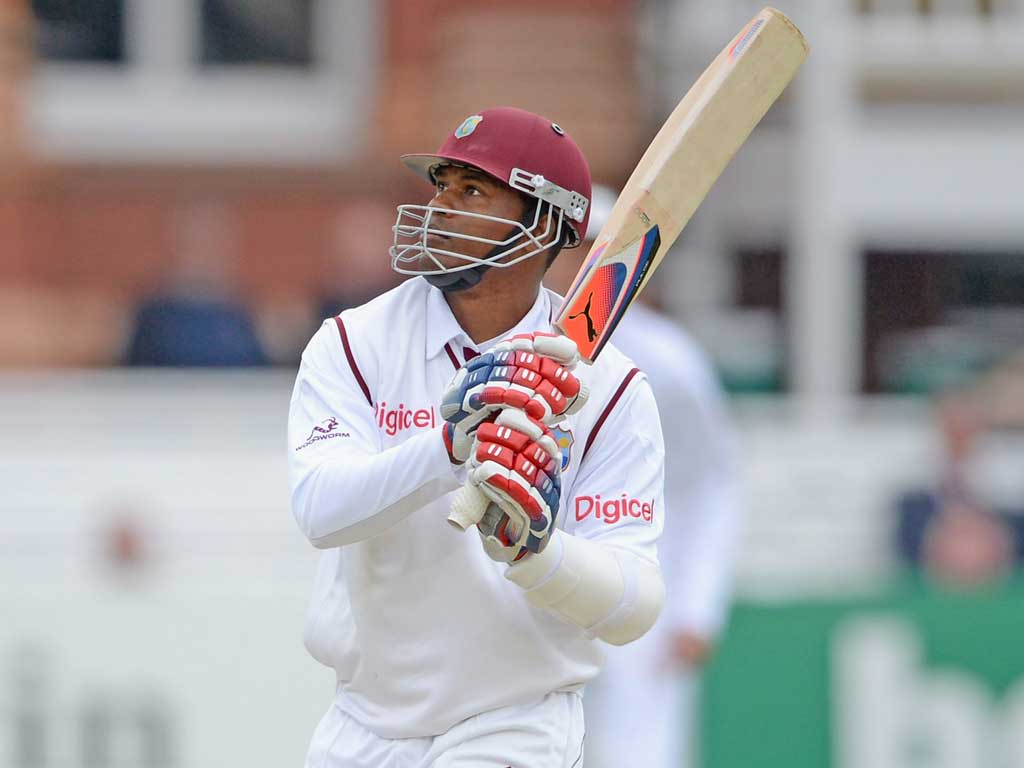 Marlon Samuels hits out for the West Indies yesterday