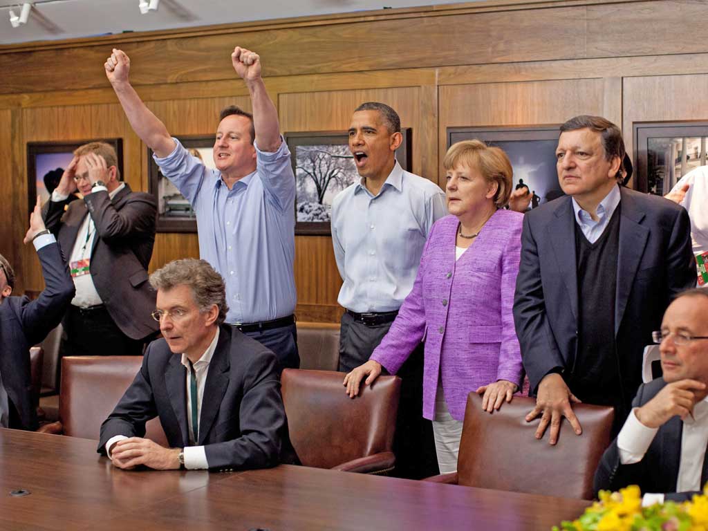 David Cameron celebrates Chelsea's glorious win over Bayern happening during the G8 Summit