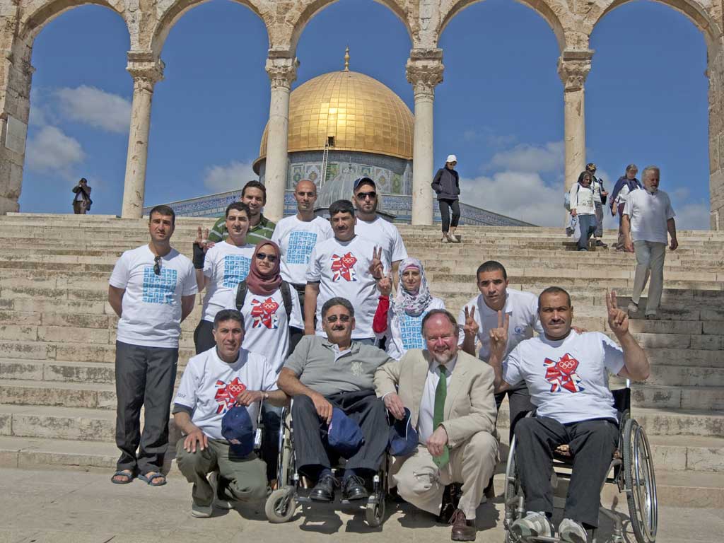 Vincent Fean, the British Consulate General, with Palestinian Paralympic athletes in Jerusalem