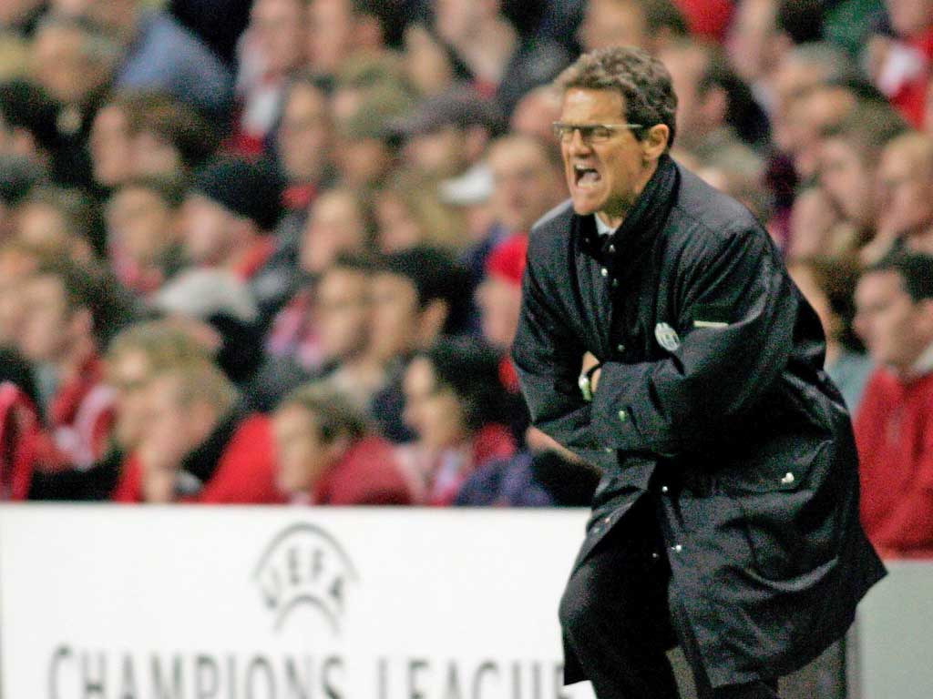 Fabio Capello on a visit to Anfield as Juventus manager in the 2005 Champions League quarter-final first leg with Liverpool