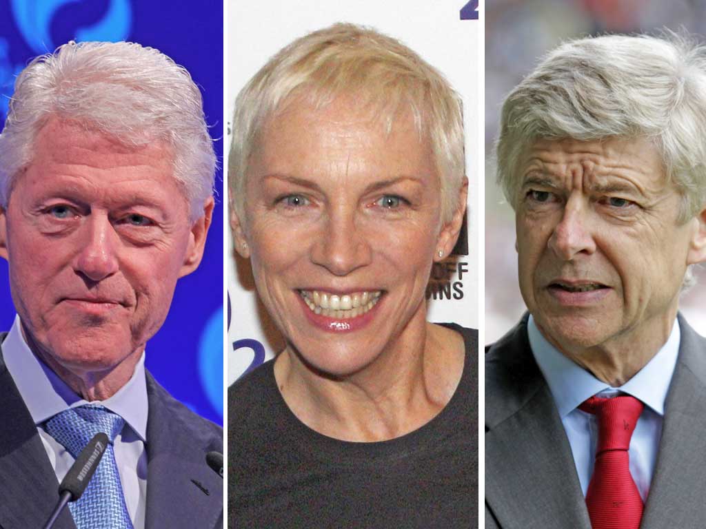 From left: Bill Clinton, Annie Lennox, Arsène Wenger