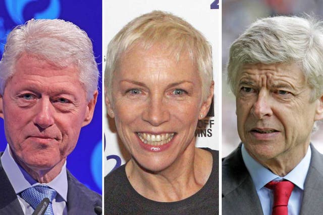 From left: Bill Clinton, Annie Lennox, Arsène Wenger