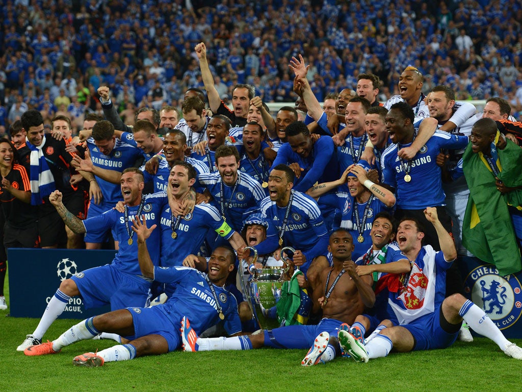 19 May 2012 Chelsea players celebrate after beating Bayern Munich to claim their first ever Champions League title. A dramatic game ended in a penalty shootout, with Didier Drogba scoring the decisive kick.
