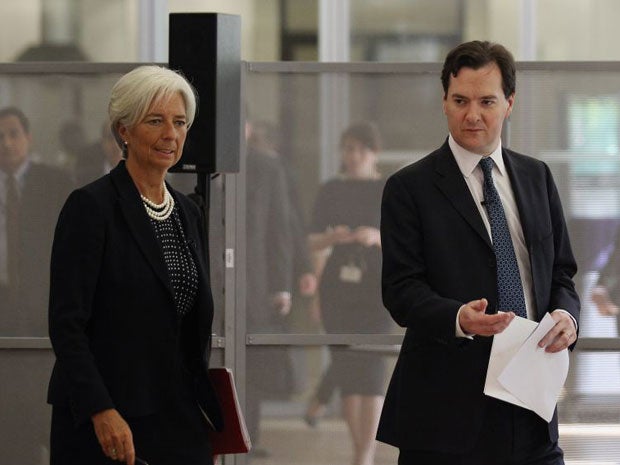 George Osborne and Christine Lagarde at today's IMF meeting
