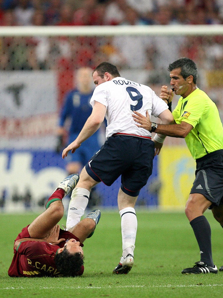 Wayne Rooney (England) Appropriately enough Wayne Rooney is suspended for England's first two group games at Euro 2012, thanks to a red card he received in their last qualifying game. The card, picked up for a needless hack at Montenegro's Mi