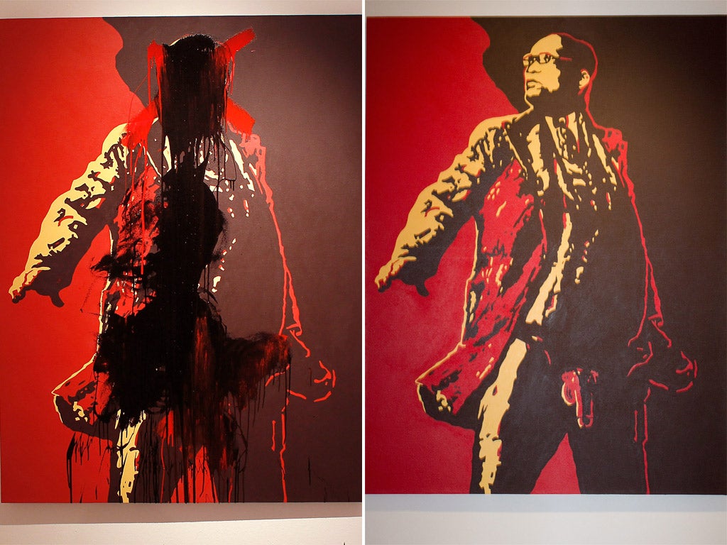 Left, the defaced portrait of South African President Jacob Zuma; right, how it looked before the vandalism