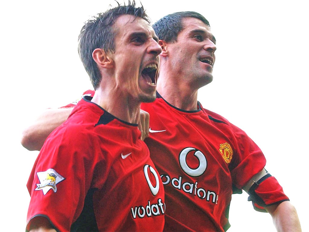 Gary Neville (left) and Roy Keane were team-mates at United
