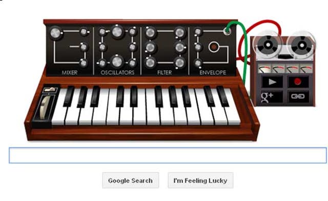The playable Moog synthesiser graphic has playable keys