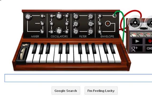 The playable Moog synthesiser graphic has playable keys