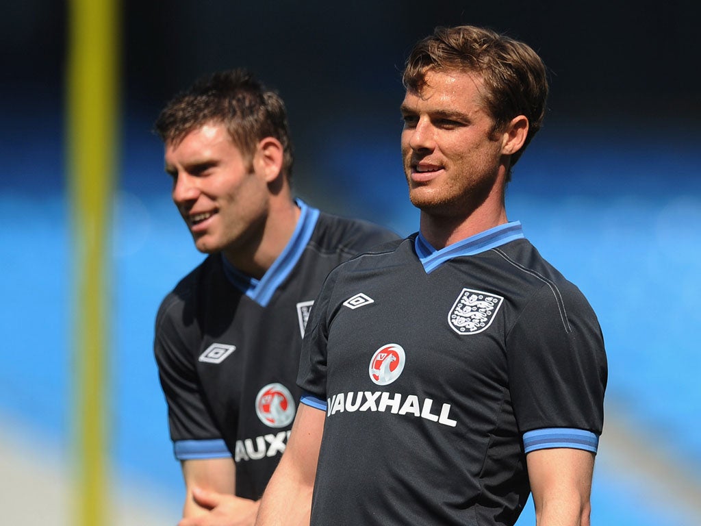 James Milner and Scott Parker in training today