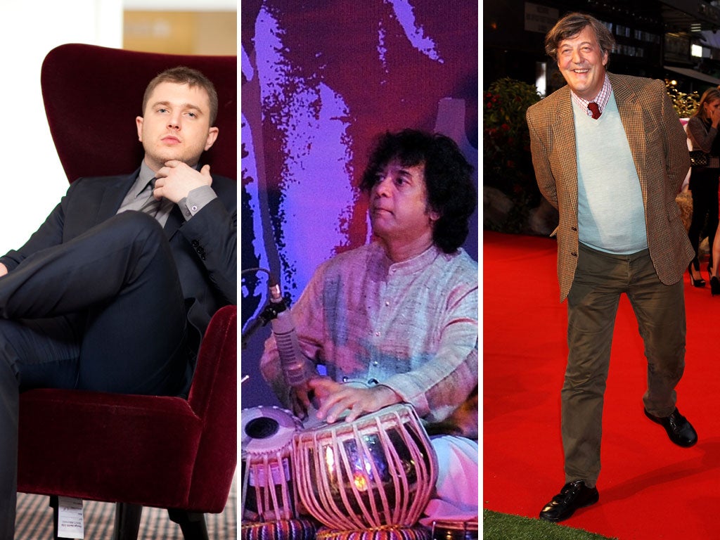 Plan B will appear at BBC's Hackney Weekend in London, Zakir Hussain in Battersea Park, London, and Stephen Fry at the Criterion Theatre, London