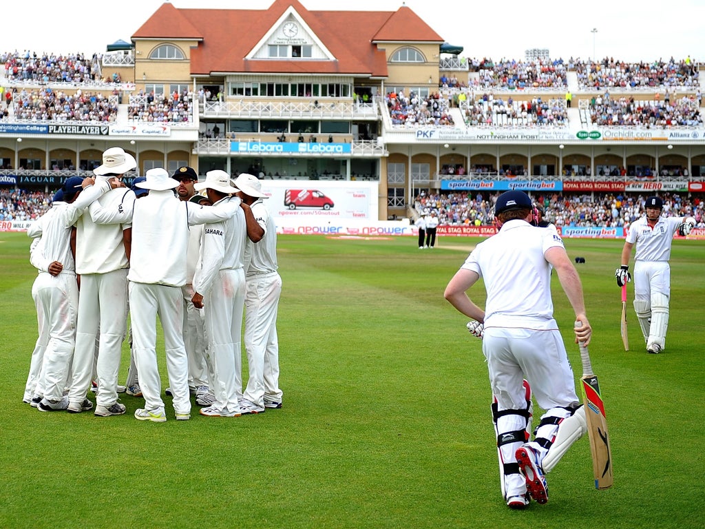 Ian Bell emerges from the Trent Bridge dressing room
after being reinstated against India last year