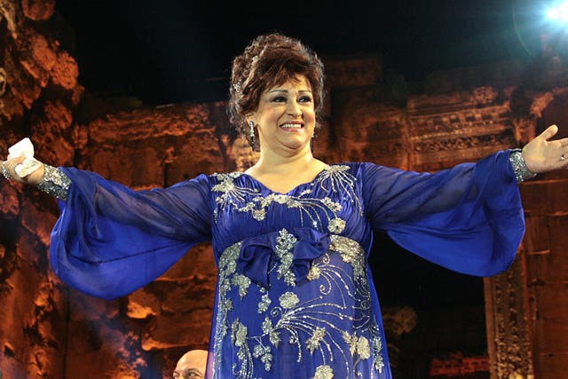 Al Djazairia sings in front of the Bacchus Temple at the Baalbek Festival in the Lebanon in 2008
