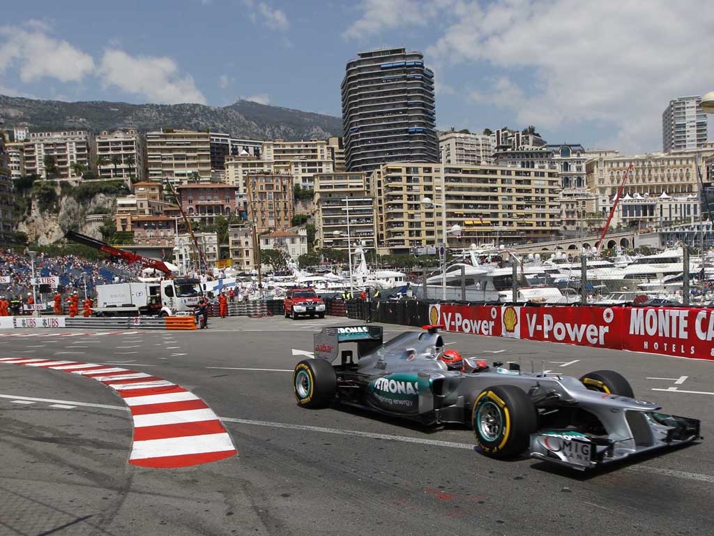 Oldie but still a goodie: Michael Schumacher in his Mercedes during qualifying for today's Monaco Grand Prix