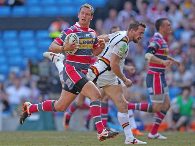 Danny McGuire breaks away to score one of his five tries