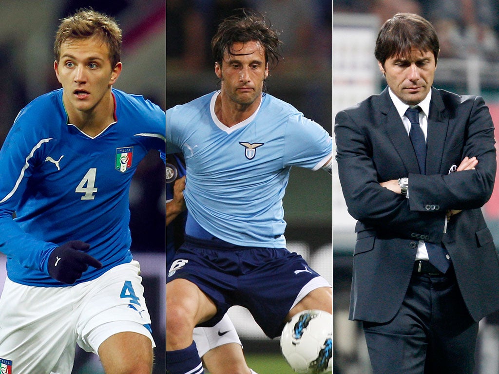 From left to right: Domenico Criscito: Questioned over his time at Genoa; Stefano Mauri: Lazio captain was arrested yesterday; Antonio Conte: Juventus manager had his house searched