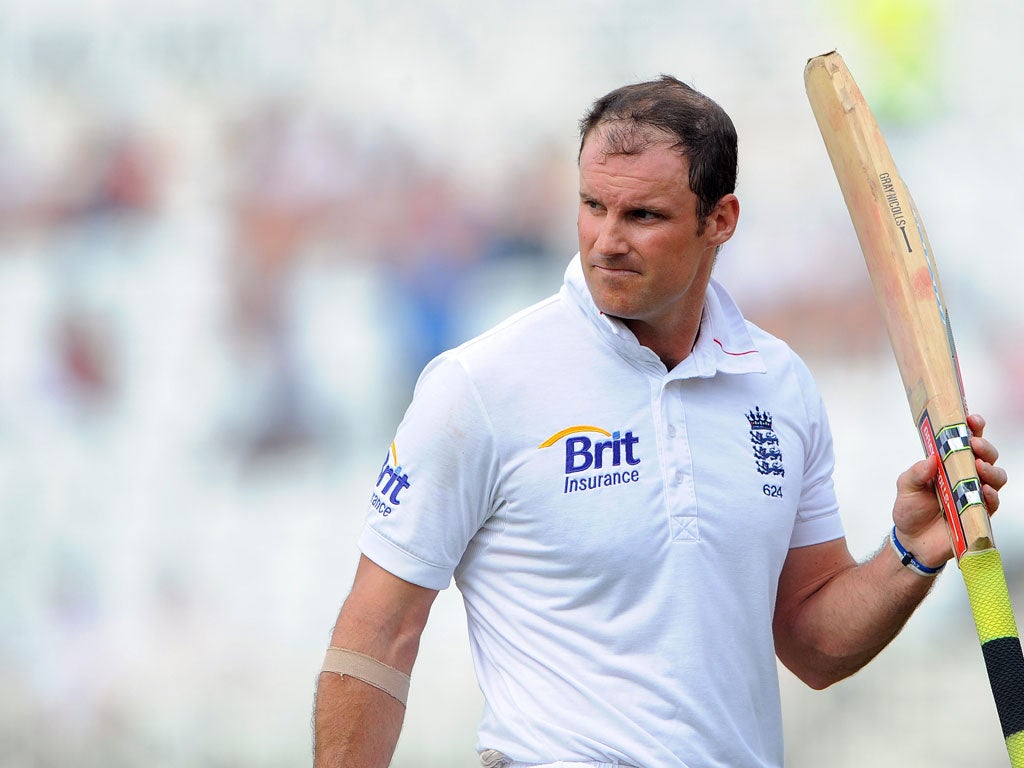 Andrew Strauss salutes the crowd after his dismissal for 45
yesterday