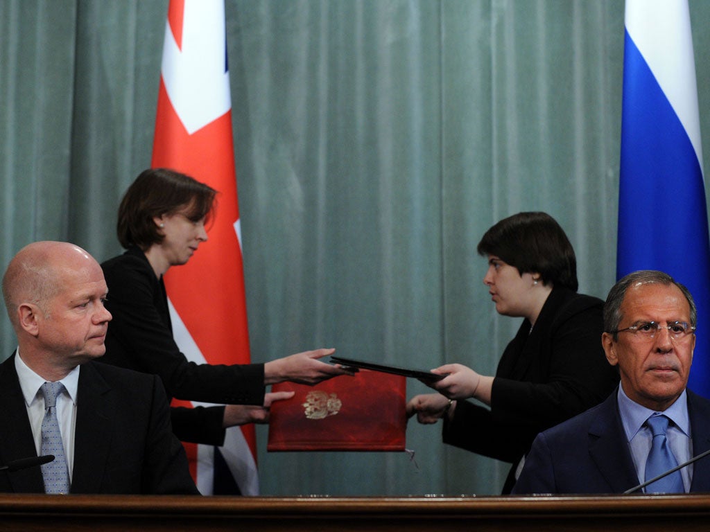 William Hague with Sergei Lavrov in Russia
