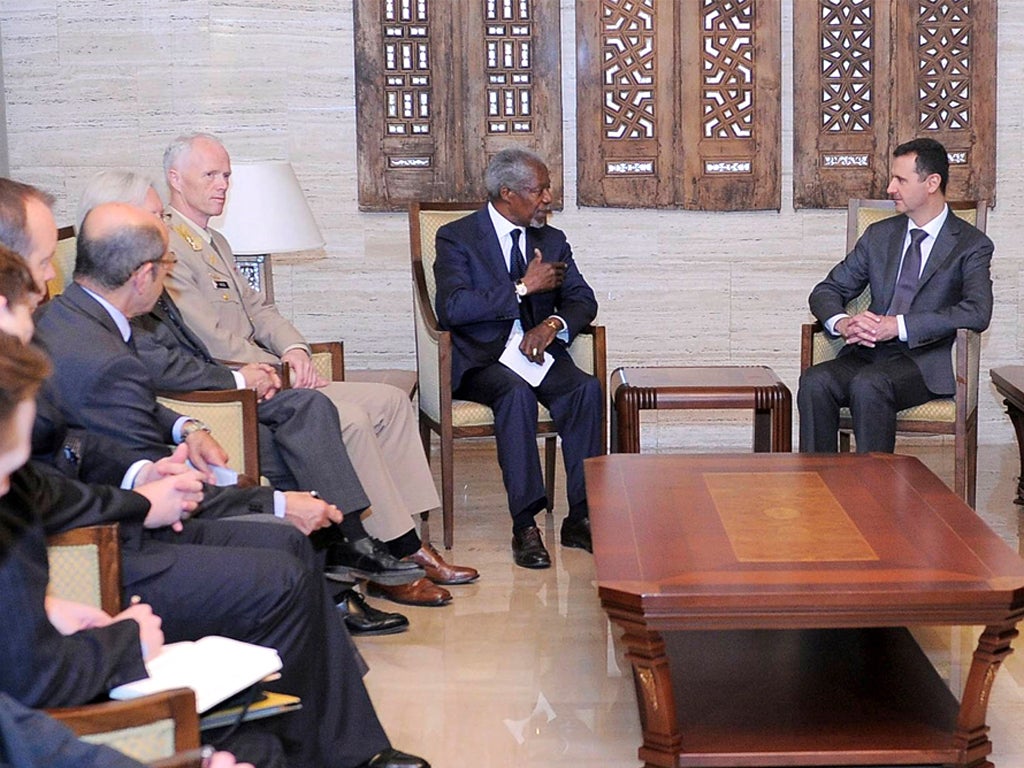 UN-Arab League envoy Kofi Annan meets Syrian President Bashar al-Assad in Damascus yesterday