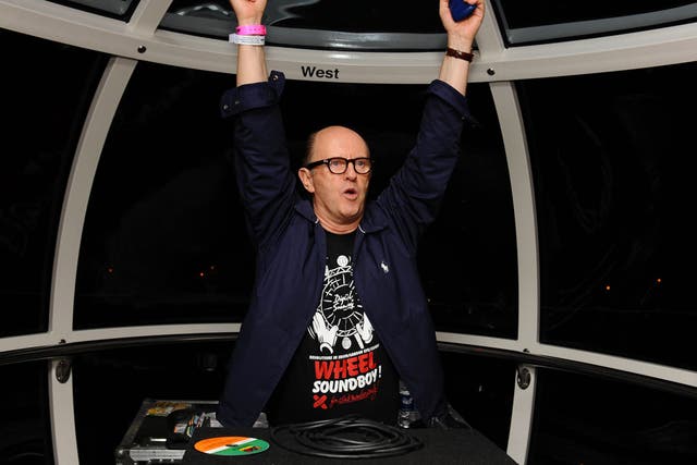 David Rodigan playing a DJ set in a pod on the London Eye