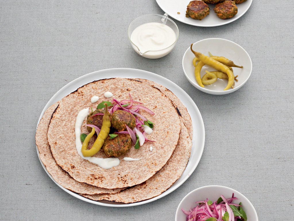 Carrot falafel with sesame sauce by Jane Hornby