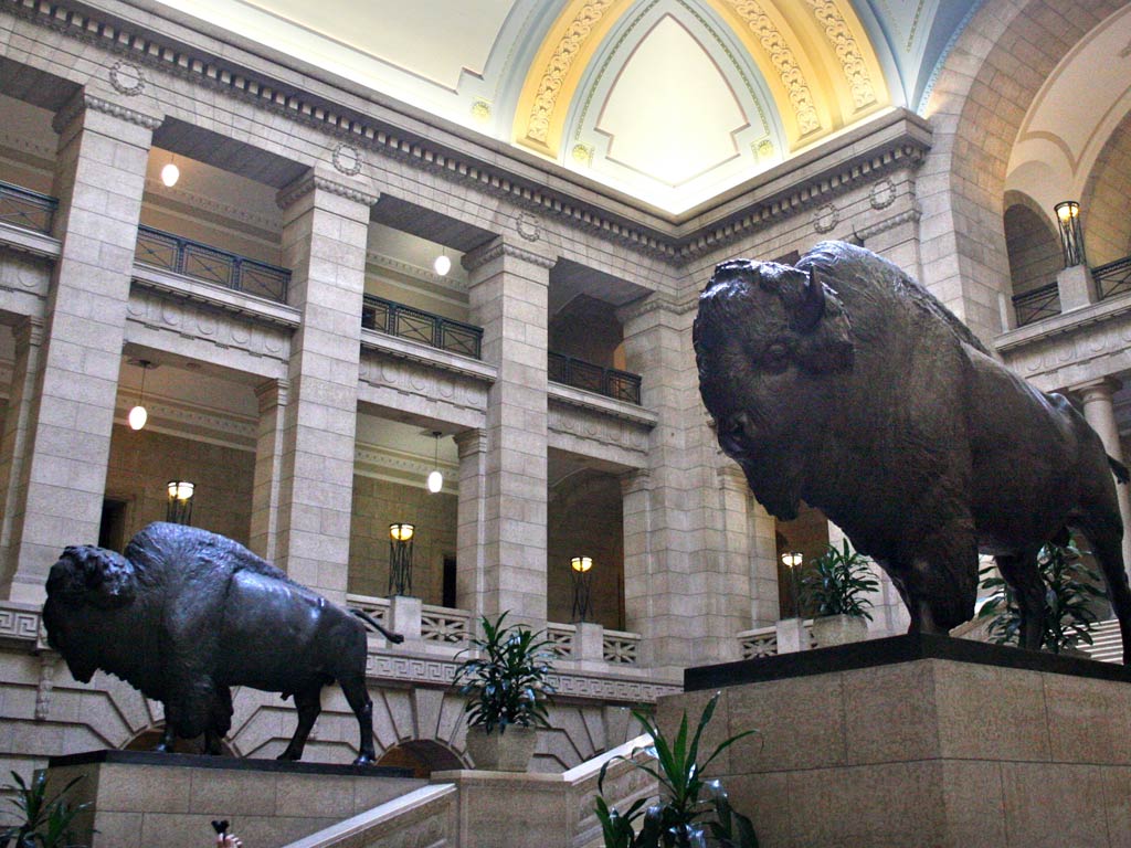 Bison statues in Winnipeg's Legislative Building