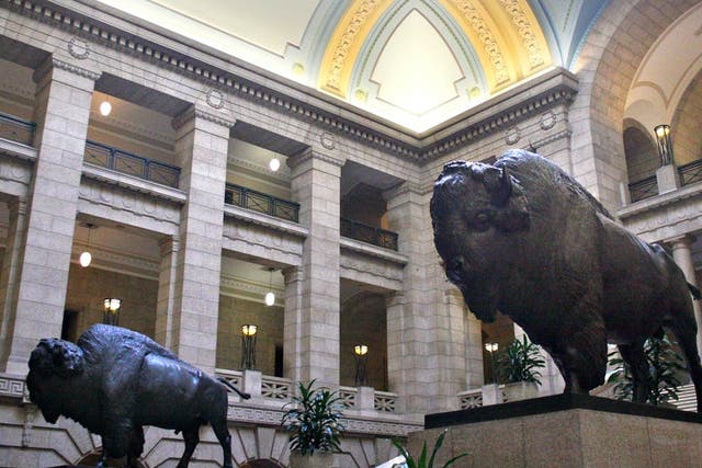 Bison statues in Winnipeg's Legislative Building