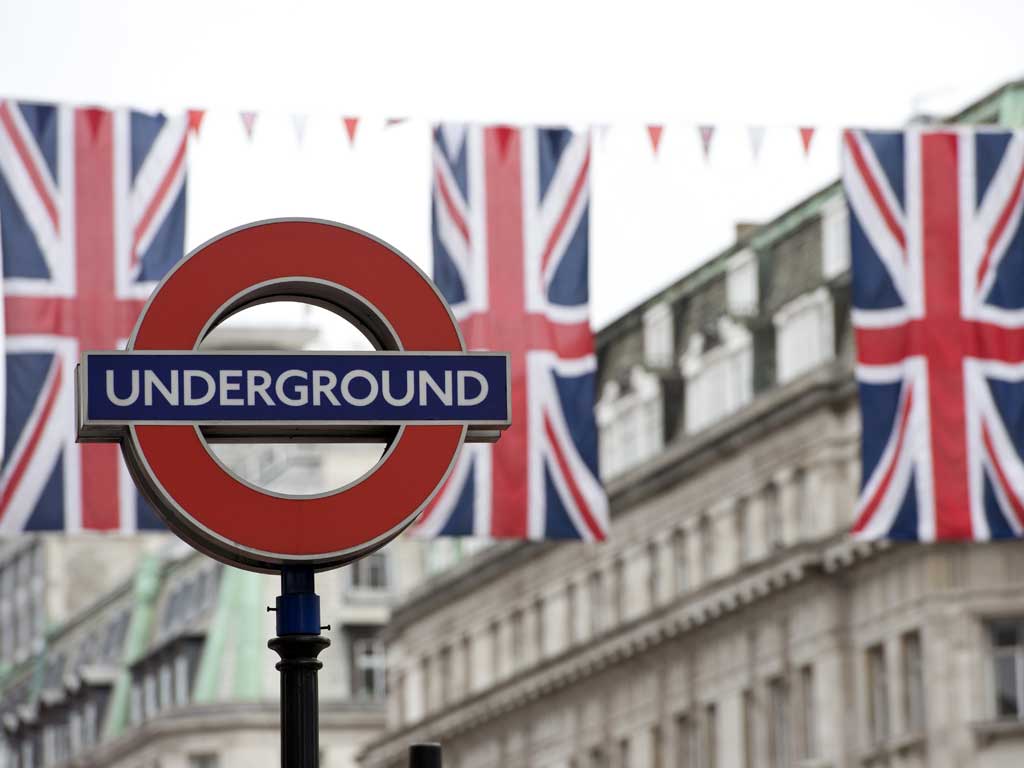 Union flags line a street in central London in preparation for the Diamond Jubilee
