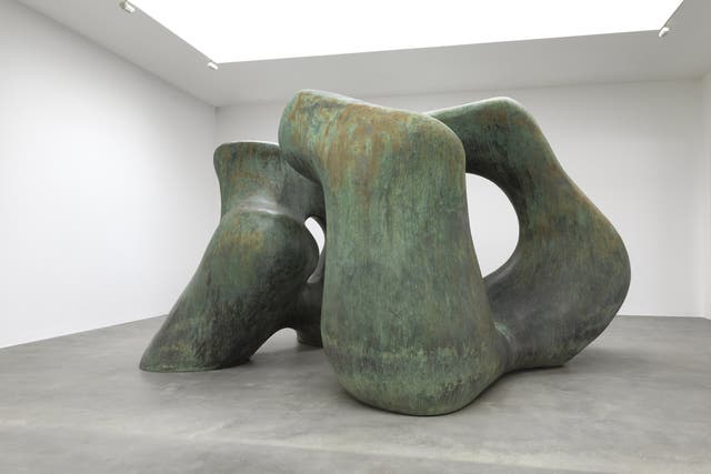 <i>Large Two Forms</i>, 1966, is on loan from Yorkshire Sculpture Park, where it has been worn by the rain, and by generations of children climbing through it