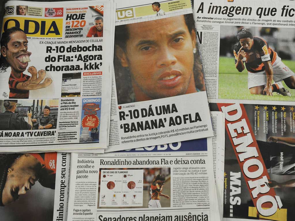 Front page news: Ronaldinho's Flamengo exit has dominated the Brazilian press