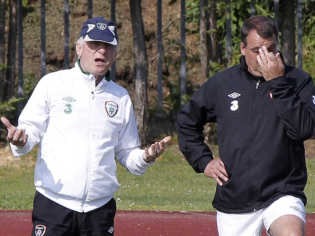 Italians' job: Republic of Ireland manager Giovanni Trapattoni (left) and assistant Marco Tardelli during training this week