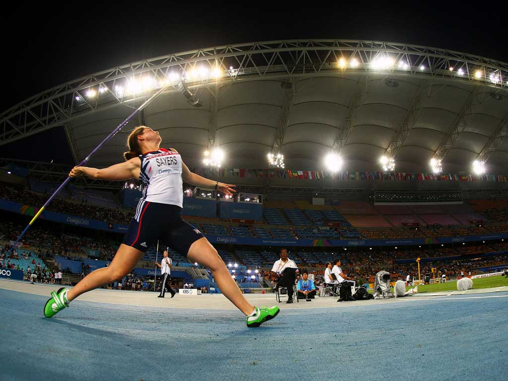 Chuck-out time: Goldie Sayers is determined to get on the podium after finishing fourth at the Beijing Olympics