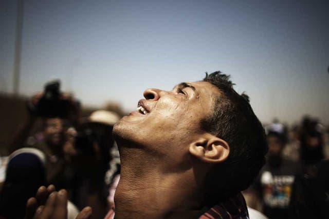 Outside a Cairo court yesterday a man reacts to hearing the sentence on the country's 84-year-old former dictator, Hosni Mubarak