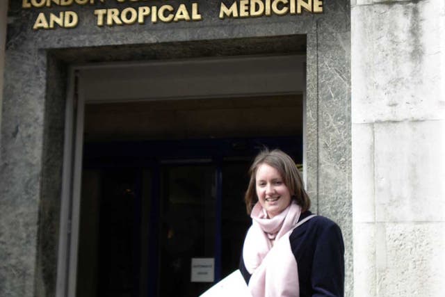 Helen Johnston outside the London School of Hygiene, where she studied