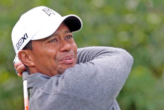 Tiger Woods drives in the third round of the Memorial Tournament