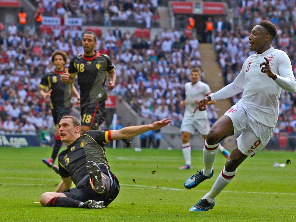 Danny Welbeck chips in England’s winner against Belgium on Saturday