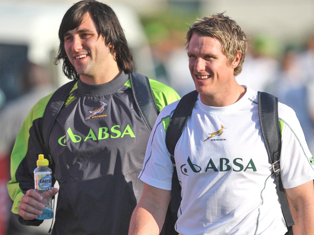 Centre Jean de Villiers (right) will lead South Africa in the three-Test series against England