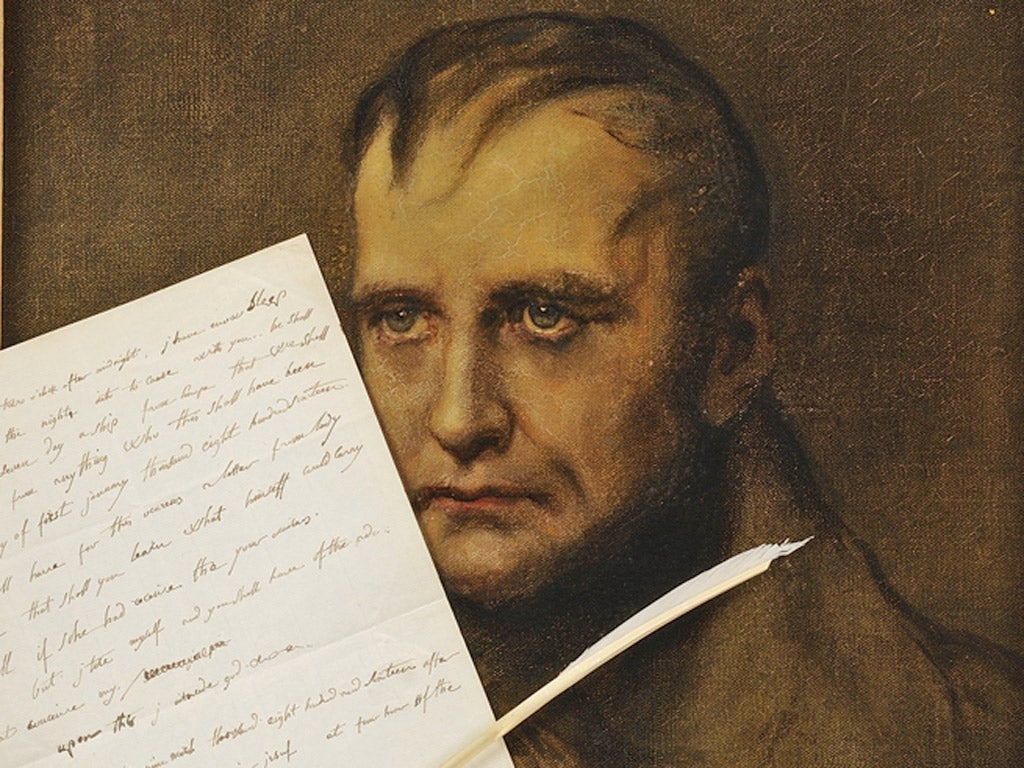 Napoleon, pictured with his letter , which he wrote in 1816 while exiled on the island of St Helena
