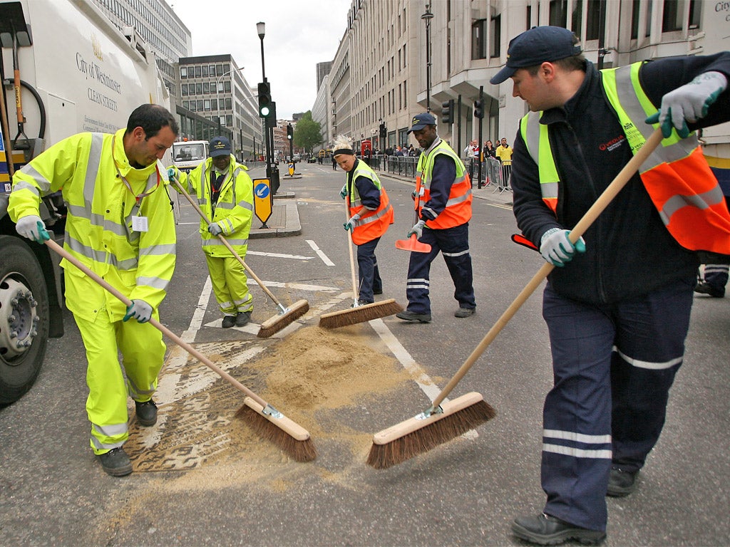 The clean-up begins on the streets of Westminster
