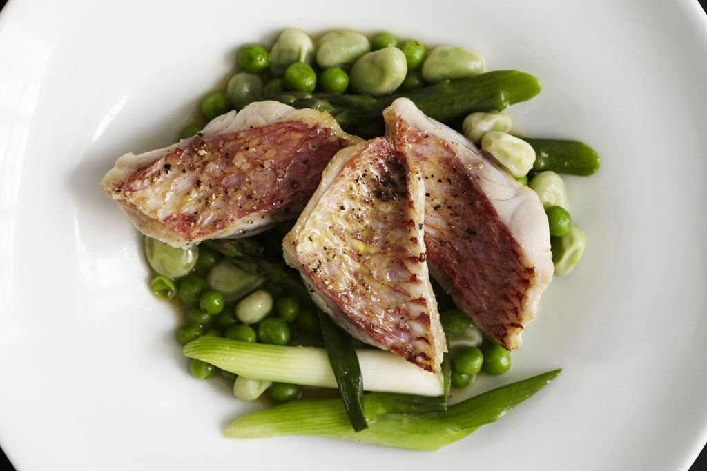 Red mullet with spring vegetables