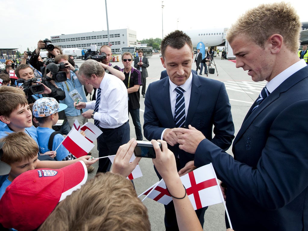 England arrive at Krakow airport