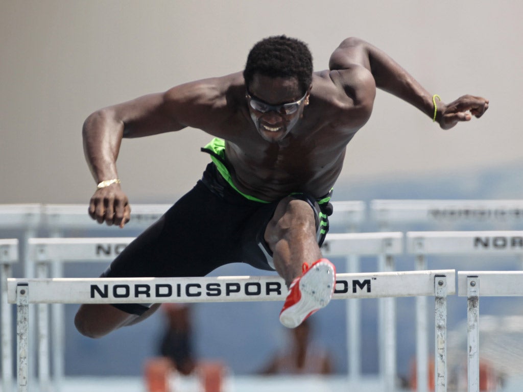 Dayron Robles trains for the 110m hurdles in Havana
