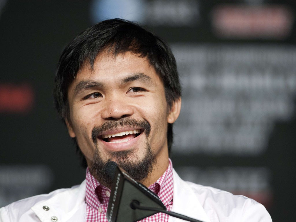 Manny Pacquiao, who will defend his WBO welterweight title against Timothy Bradley tonight