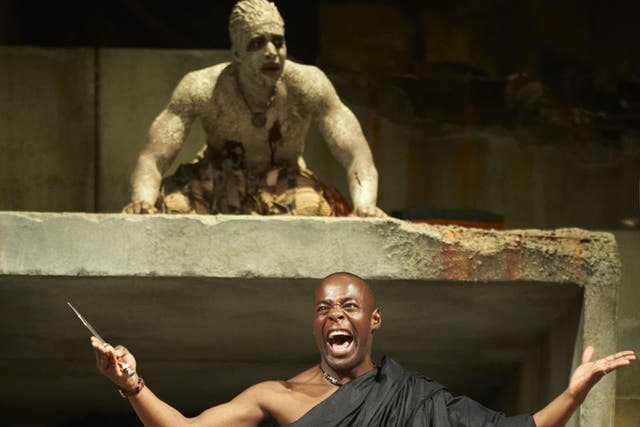 Paterson Joseph as Brutus addresses the crowds after the assassination