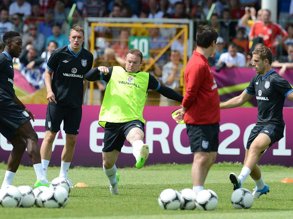 England's players prepare for their opening match of Euro 2012, against France